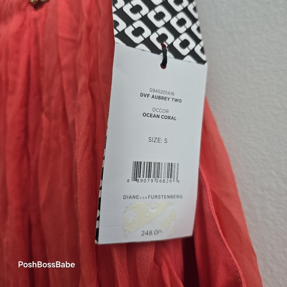 DVF AUBREY TWO OCEAN CORAL 100% SILK GOLD CHAIN NECKLINE BLOUSE SLEEVELESS - Picture 3 of 9